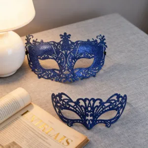 Ensemble de masques de bal masqué à paillettes bleues loup vénitien pour fête d'Halloween