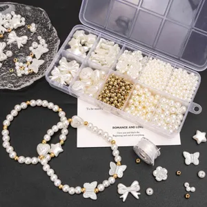 Set di perle finte ABS con scatola di immagazzinaggio a 10 scomparti per braccialetti fai da te.