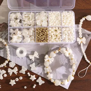 Kit perline DIY ABS con scatola a 10 scomparti, ciondoli a stella e fiocco per fare bracciali