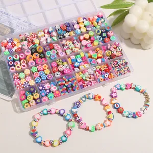 DIY polymer clay beads jewelry making kit with plastic storage box and handmade bracelets