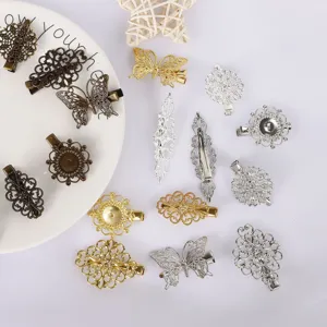 Antique DIY brass hairpin accessories, hollow filigree duckbill side clips material wholesale.