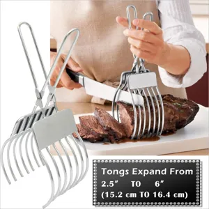 Stainless steel meat slicer tongs roast slicing tool bread food clamp adjustable design view