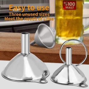 Stainless steel funnel set multi-size liquid dispenser kitchen tool for oil and wine.
