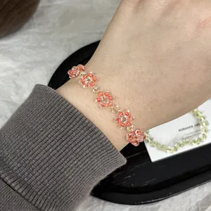 Handmade glass seed bead floral bracelet cute aesthetic wrist jewelry gift for women and girls