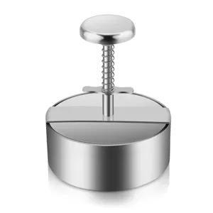 Stainless steel burger press, manual patty maker tool for making delicious homemade hamburgers.