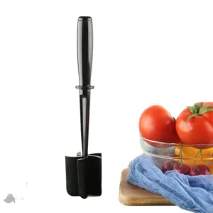Handheld plastic meat chopper and masher tool for kitchen cooking, efficient mixing and stirring.