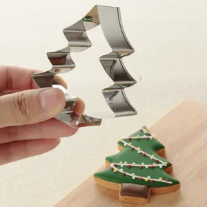 Stainless steel Christmas tree cookie cutter for festive baking and DIY holiday treats.