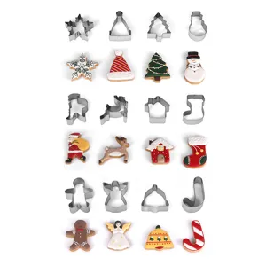 Christmas cookie cutters set stainless steel baking molds with holiday shapes for DIY biscuits.