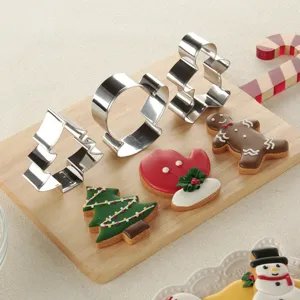 Stainless steel Christmas cookie cutter set, durable metal baking molds for holiday treats.
