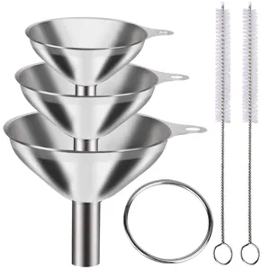 Stainless Steel Funnel Set Mini Kitchen Funnels With Cleaning Brushes For Liquid Oil Wine Transfer Cooking Tools