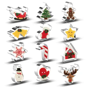Christmas cookie cutter set of 12 stainless steel baking molds for DIY holiday treats