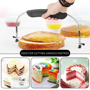 Trancheur à gâteau réglable en acier inoxydable double fil coupe-pain outil de cuisson détail.
