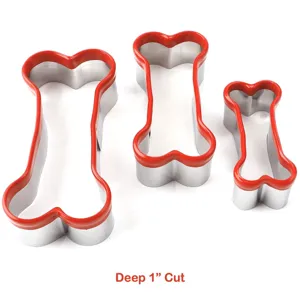 3-piece set dog bone cookie cutters with red rims, perfect for baking DIY snacks and dog treats.