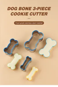 3-piece dog bone cookie cutter set, food-grade stainless steel metal baking mold for DIY biscuits.