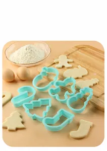 Christmas DIY cookie cutter set, 6 pieces plastic baking molds for festive holiday treats.