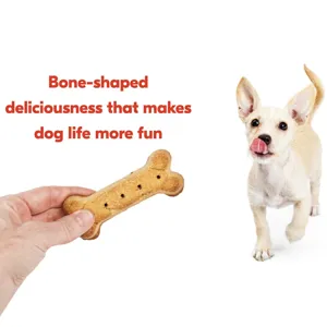 Detailed view of bone shaped dog treat mold with cute dog and marketing text display.