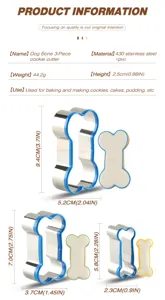 3-Piece stainless steel dog bone cookie cutter set for DIY baking, cakes, and pastry making.