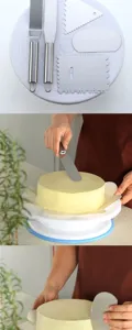 Plato giratorio para tartas y juego de espátulas rascadoras para repostería de acero inoxidable.