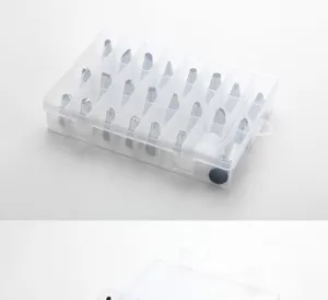 Juego de boquillas de acero inoxidable con caja de almacenamiento transparente para repostería de tartas.