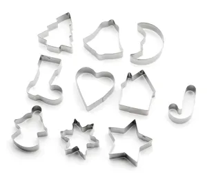 Stainless steel cookie cutter set 10 pieces Christmas baking molds biscuit DIY tools.