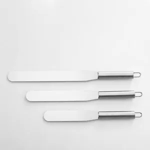 Stainless steel cake spatula set of three sizes 6 8 10 inch straight handle baking tool