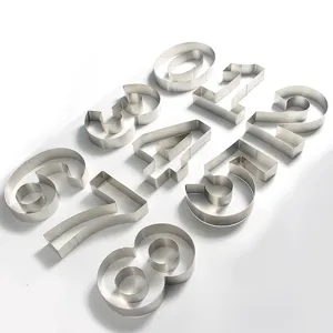 Stainless steel number cookie cutters set, large 0-8 mousse ring molds for baking cakes and cookies.