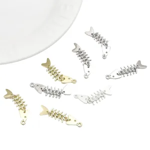 Movable Alloy Fishbone Pendant Diy Handmade Bracelet Necklace Keychain Accessories Gold Matte Silver Metal Jewelry