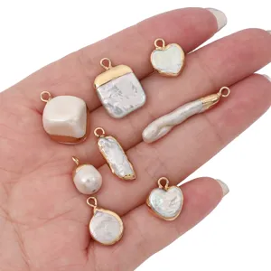 Irregular gold rimmed pearl pendants DIY handmade jewelry charms for necklace bracelet making pieces