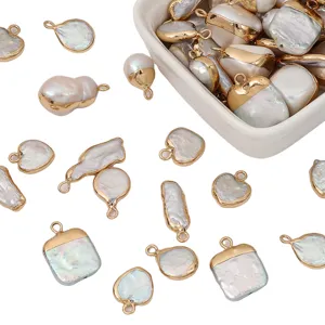Irregular gold-edged pearl pendants for DIY handmade jewelry making, necklaces, and bracelets.