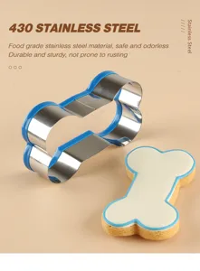 Stainless steel dog bone cookie cutter for DIY baking, durable food grade metal mold for cute treats.