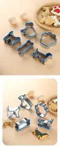 Stainless steel dog cookie cutter set, cute puppy bone paw pastry molds for baking.