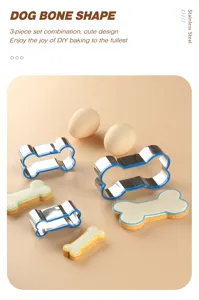 Stainless steel dog bone cookie cutter set DIY baking mold cute animal cookies 3pcs