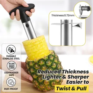 Herramienta cortadora y descorazonadora de piña de acero inoxidable con mango cómodo.