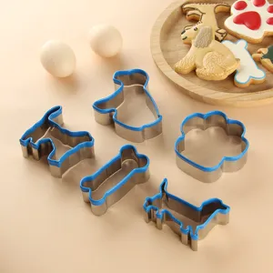 Stainless Steel Puppy Dog Biscuit Cookie Cutter Set Baking Molds with Blue Protective Edge for Kitchen DIY