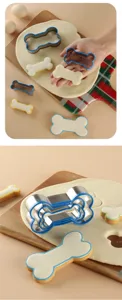 Stainless steel dog bone cookie cutter set for DIY baking, cute animal shaped pastry molds.