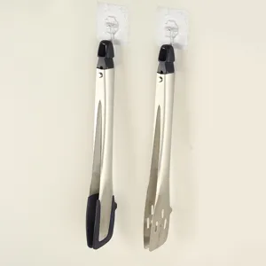 Stainless steel 11 inch food tongs kitchen BBQ salad serving tongs set of two pieces.