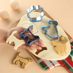 Dog cookie cutter set 5 pieces stainless steel metal pastry baking molds for kids.