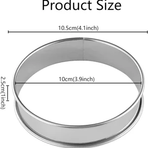 Stainless steel mousse ring baking mold with double rolled edges for tarts and cakes.
