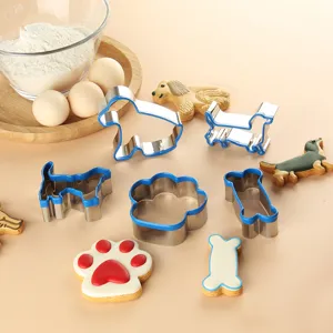 Cute Stainless Steel Dog Cookie Cutter Set with Paw and Bone Shapes for Baking