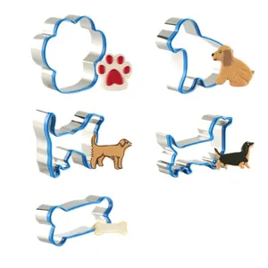 Stainless Steel Dog Cookie Cutter Set 5 Pcs Pet Biscuit Baking Molds Kitchen Baking Tools