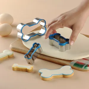 Stainless steel dog bone cookie cutter set for DIY baking animal theme biscuit mold tool