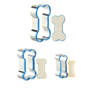 Stainless steel dog bone cookie cutters set for baking DIY, durable metal biscuit molds.
