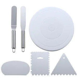 Plato giratorio para decoración de tartas y juego de espátulas de acero inoxidable