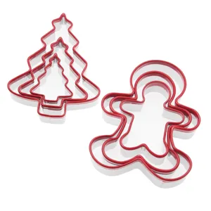 Lot de emporte-pièces en métal rouge sapin de Noël et bonhomme de pain d'épices pour gâteaux.
