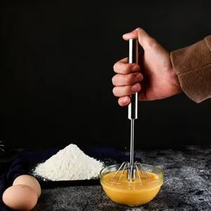 Stainless steel semi automatic whisk for kitchen baking, manual press type egg beater blender