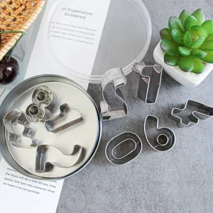 Stainless steel digital cookie cutters set, baking fondant pastry mold, metal number cookie stamps.