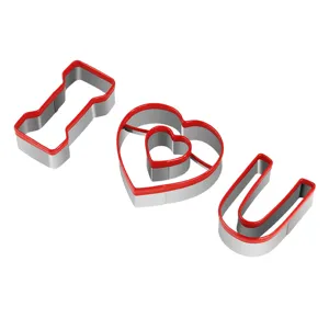 Stainless steel cookie cutter set red PVC edge heart letters I love U baking tool