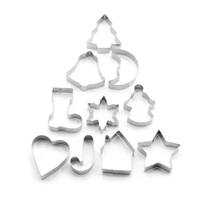 Stainless steel Christmas tree cookie cutter 10-piece set for baking biscuits and cakes.