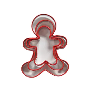 Lot de 3 emporte pieces bonhomme de pain d epice rouge en metal pour biscuits et gateaux.