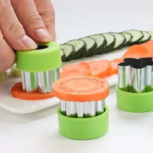 Stainless steel vegetable and fruit cutter set, perfect for shaping sandwiches and cookies easily.